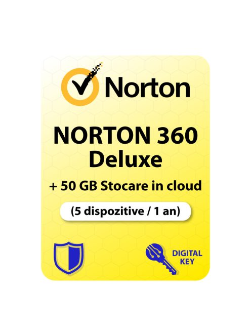 Norton 360 Deluxe + 50 GB Stocare in cloud (5 dispozitive / 1 an) (Abonament) - Cumpărați licență 