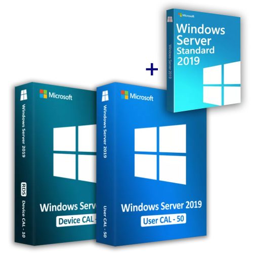 Microsoft Windows Server 2019 Standard (2 utilizatori) + 2019 RDS User CAL (50 utilizatori) + 2019 RDS Device CAL (50 dispozitive) Business 19